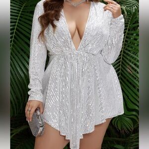 Sequin A line asymmetrical V neck dress SO SLIMMING on curvy bodies. NEVER WORN.